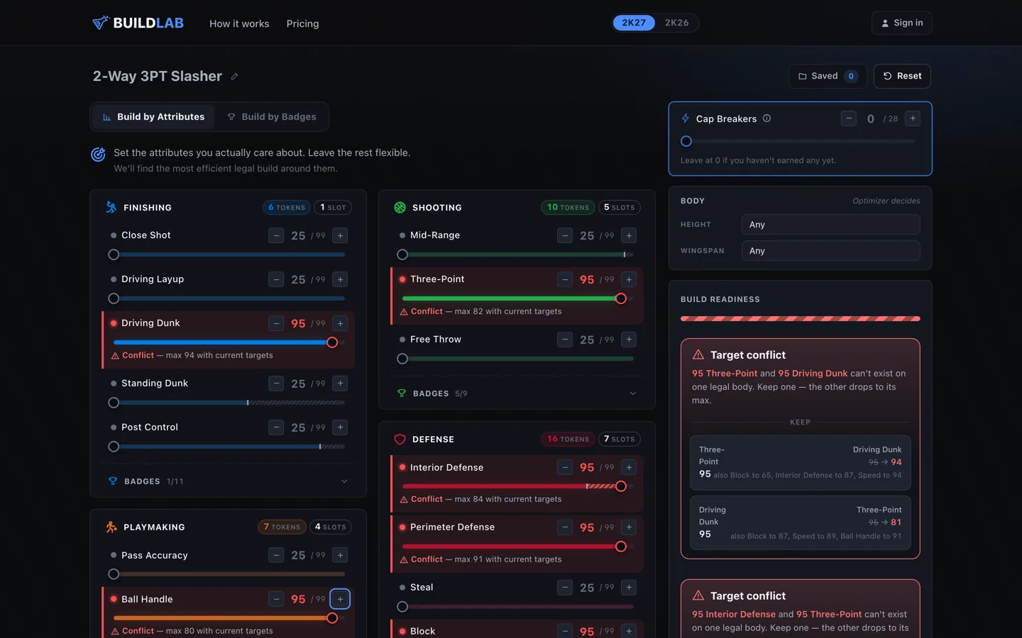 Conflict detection showing two targets that cannot coexist