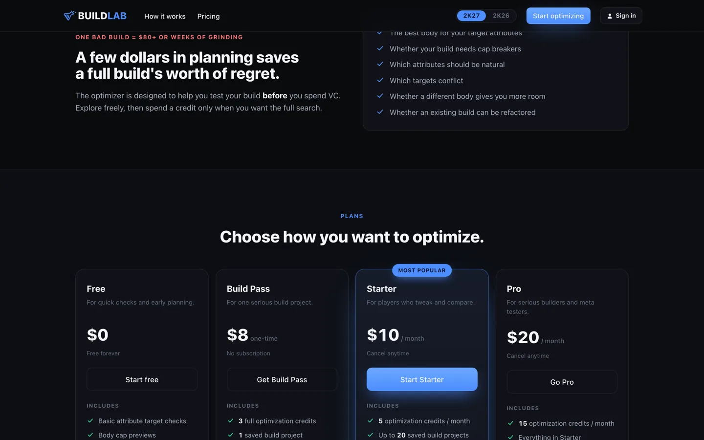 Pricing page