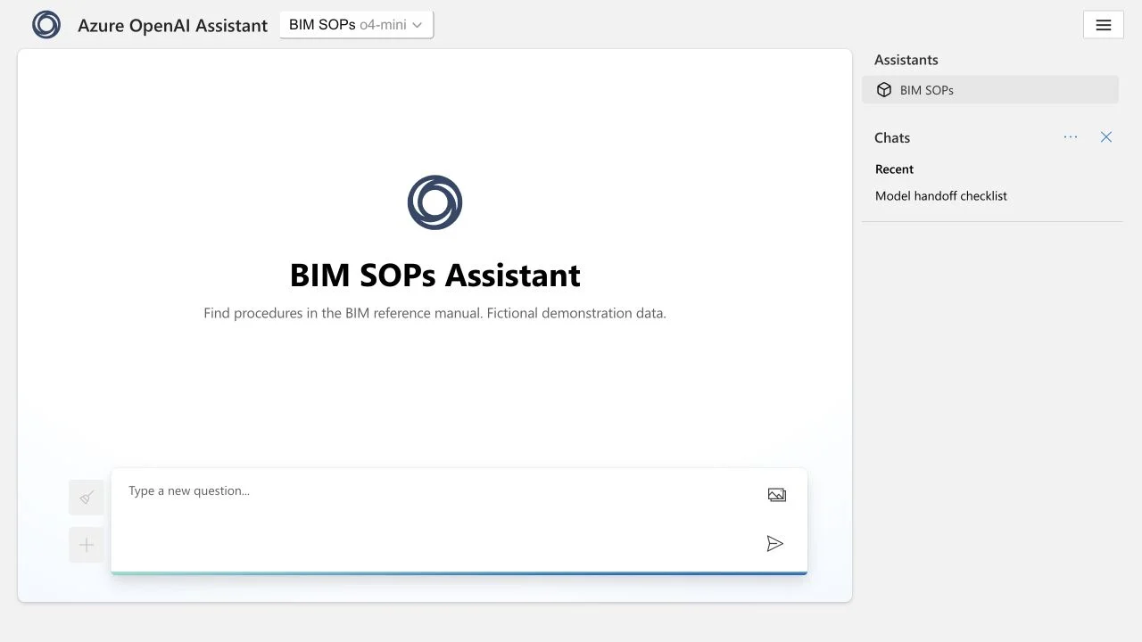 Assistant selector showing a generic BIM SOPs documentation preset in the chat application.